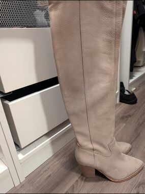 Lucky Brand Over-the-Knee Leather Boots in Taupe